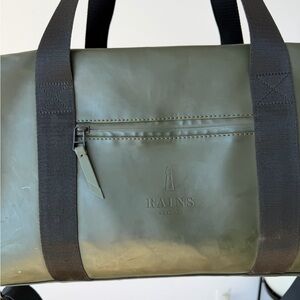 Rains Olive Green Waterproof Duffel with Black Straps